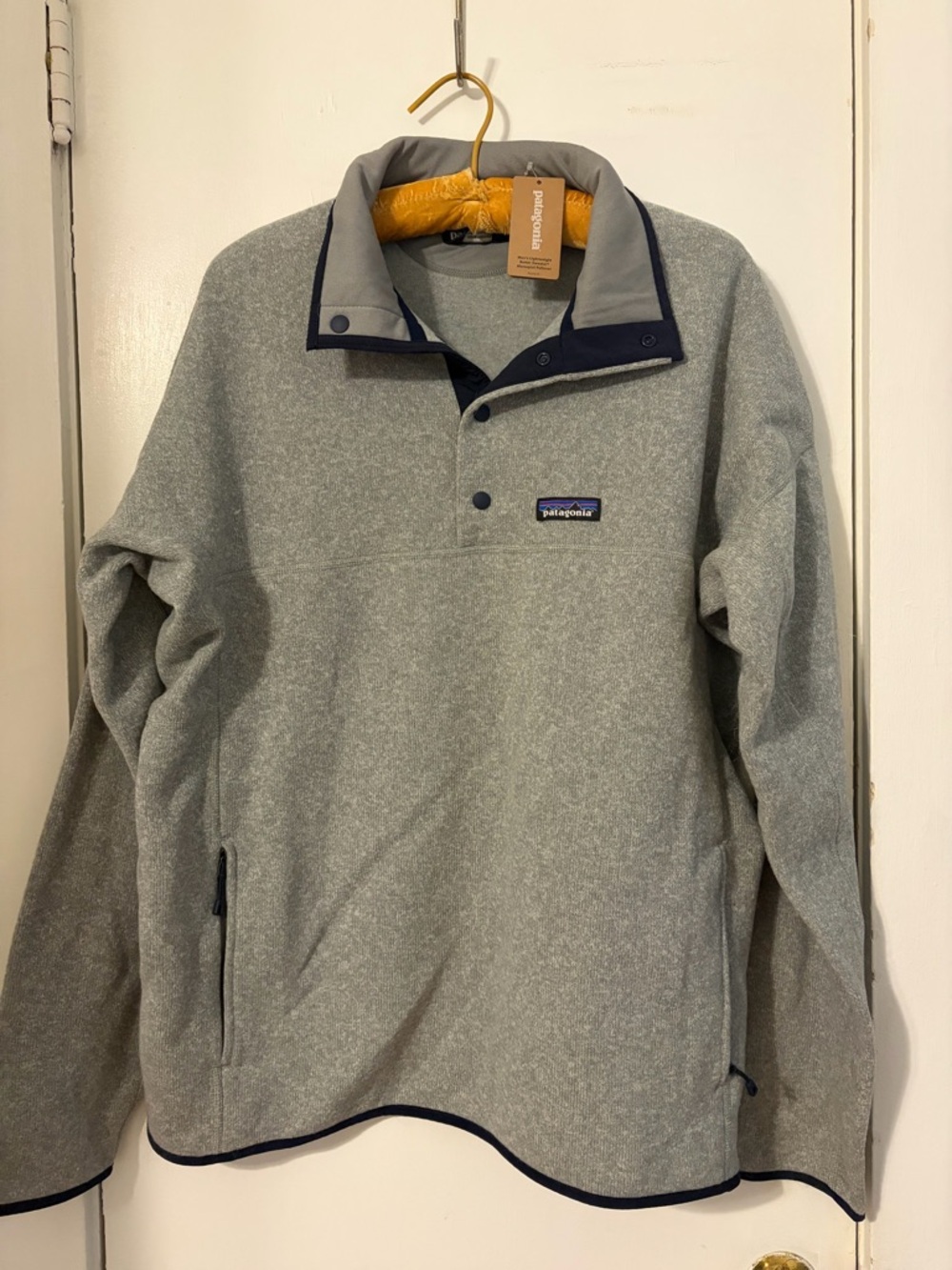 Patagonia Light Gray Snap-T Pullover with Navy Trim